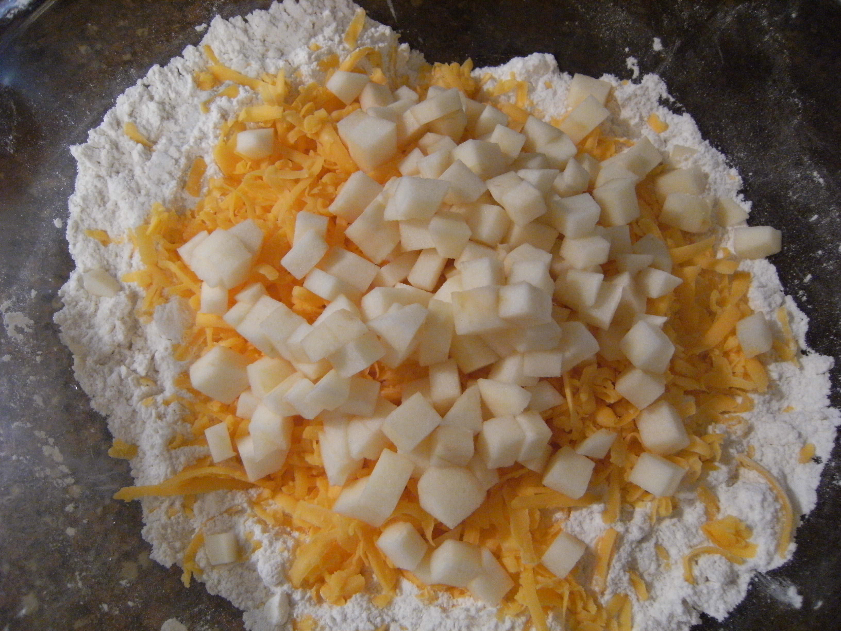 some of the ingredients needed to make cheddar-apple scones