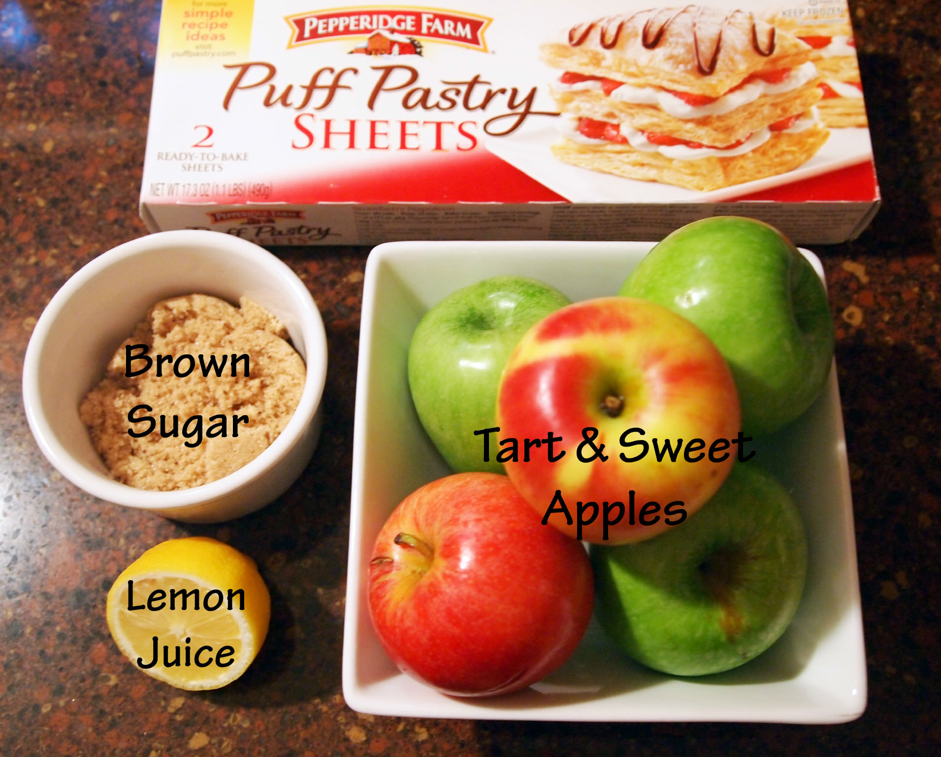 Ingredients to make easy apple turnovers