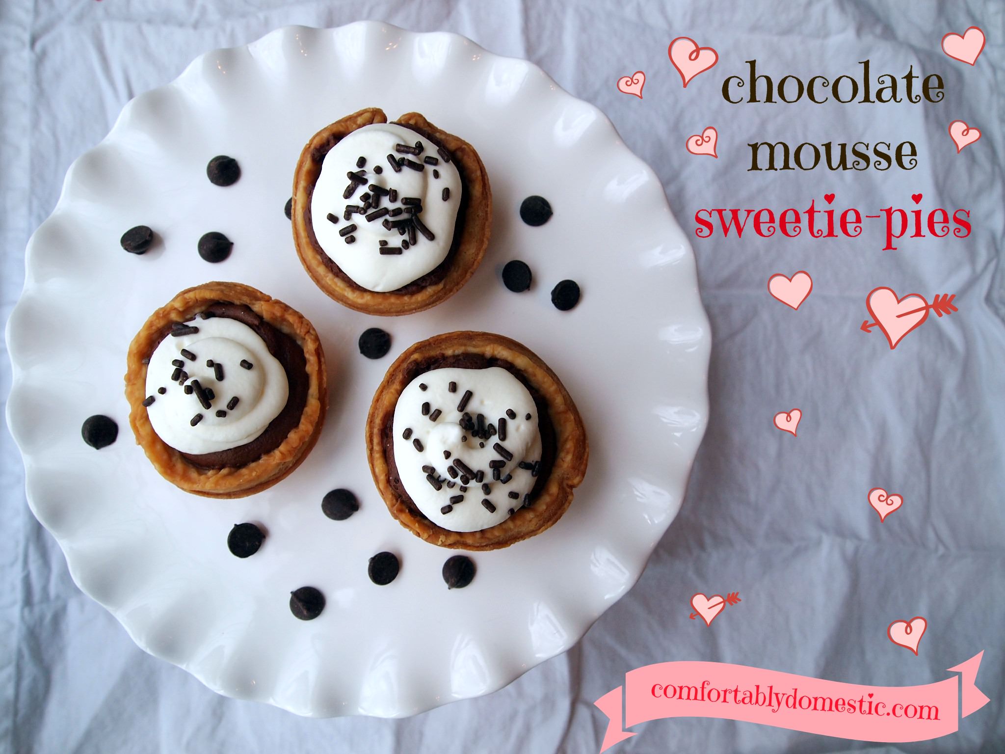 Chocolate Mousse Pie - Chocolate mousse is the star of the show in these adorable and delicious chocolate mousse sweetie pies. The perfect Valentine's Day dessert! | ComfortablyDomestic.com