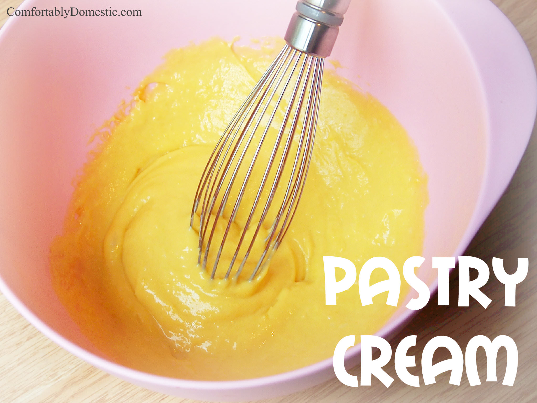 Pastry cream is a delicious, sweet, egg-based custard, primarily used as filling for desserts. Uses for pastry cream range from donuts to cakes and pies to pudding. | ComfortablyDomestic.com