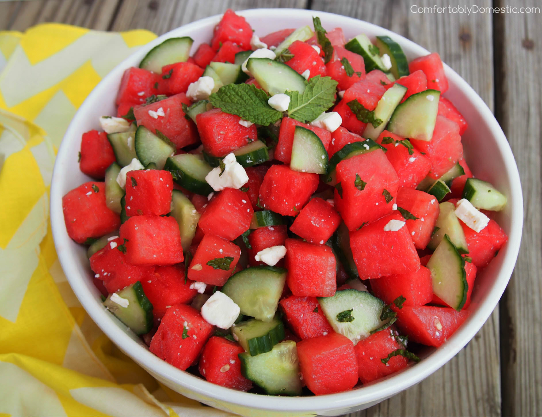 ComfortablyDomestic's Watermelon Cumber Salad with Feta, Mint and Lime 